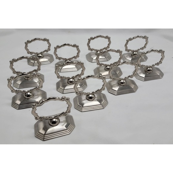 Southern Living At Home Redmont Silver Set 12 Napkin Rings Slot for Name Card - Picture 4 of 6